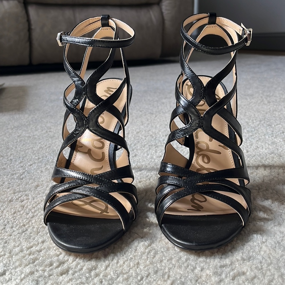 Black strappy stiletto heels